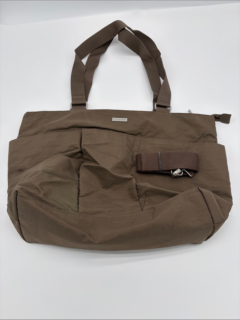 Baggallini Brown Large Double Handles Tote Long Strap Bag BLEMISH